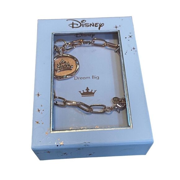 NWT Disney Princess Crown Link Bracelet in Fine Silver Plated Rose Gold - Picture 2 of 7